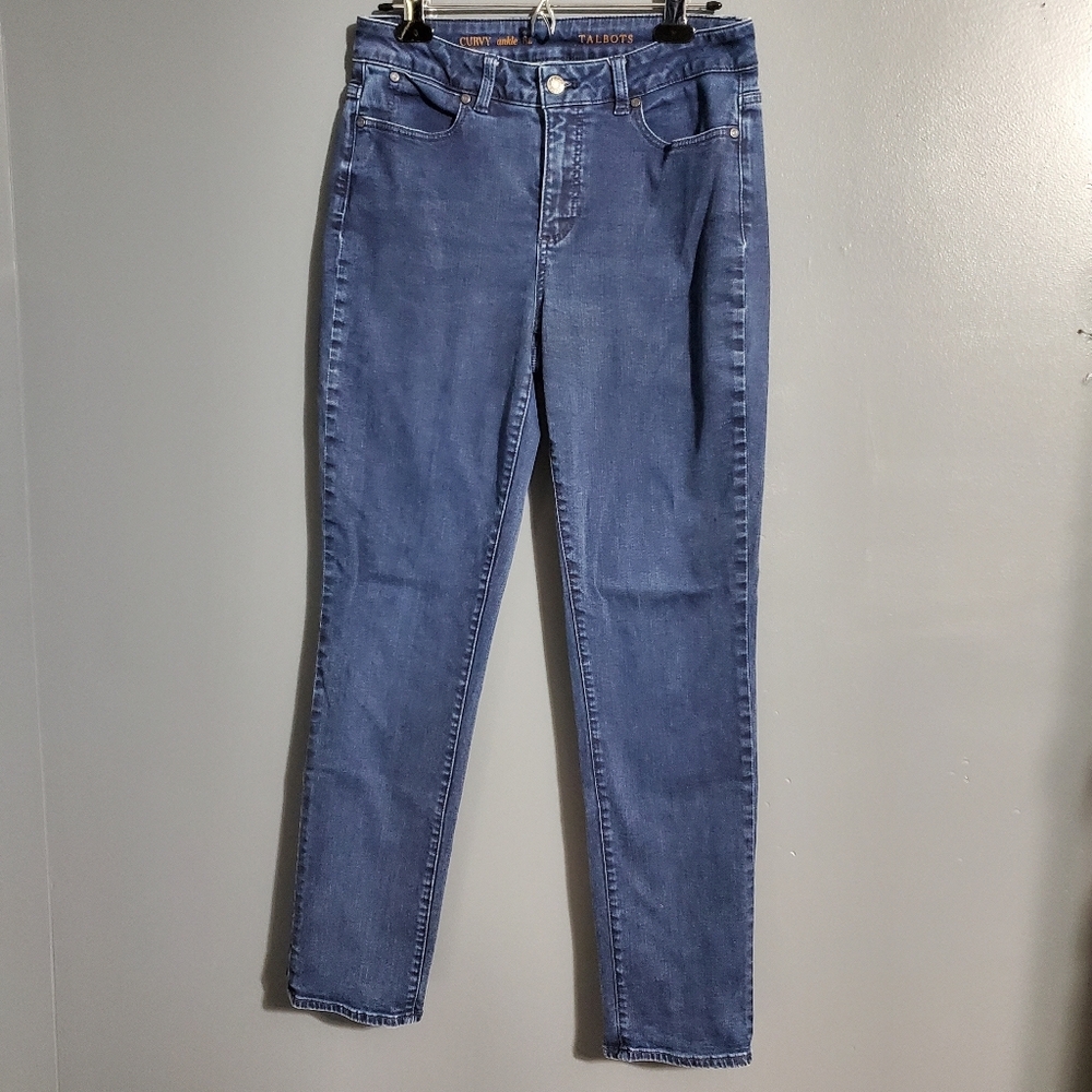 Talbots Womens Curvy Ankle Blue Taper Jeans Size 8 Long